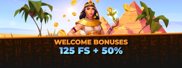 Scarab Wins Casino welcome bonuses, 125 free spins and 50%